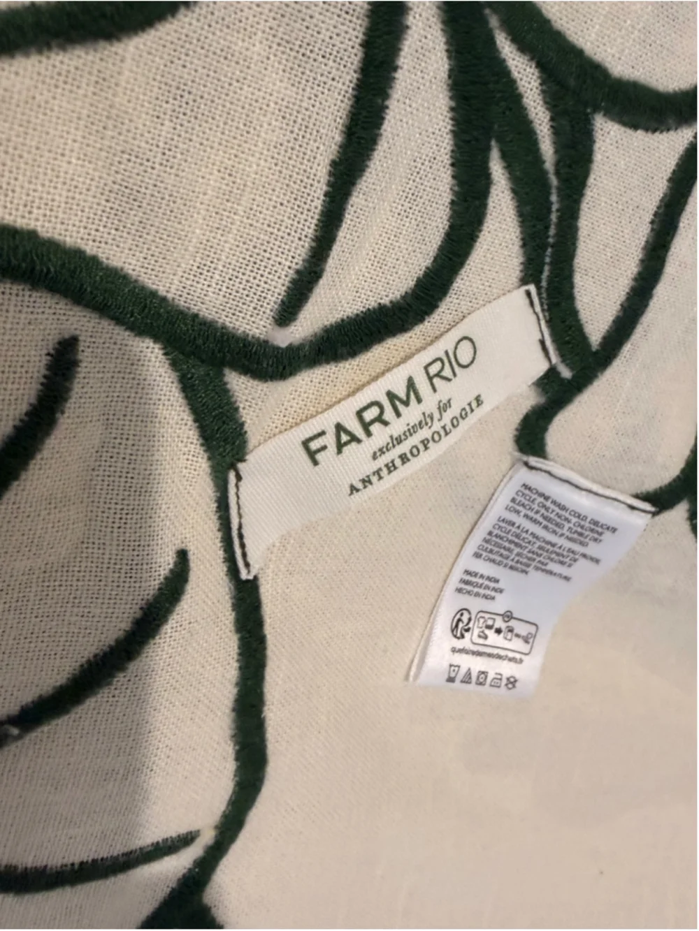 Farm Rio x Anthropologie Embroidered Botanical Tablecloth NWT Cream Green 59x87